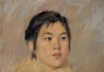 刘国枢油画 黄围巾·花上衣的女人 高清大图下载