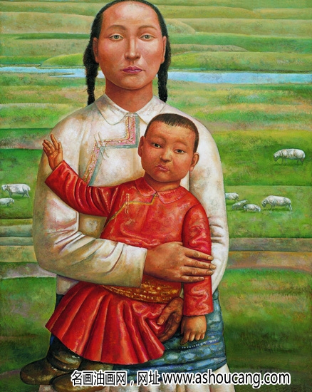 韦尔申人物油画《母子图》欣赏