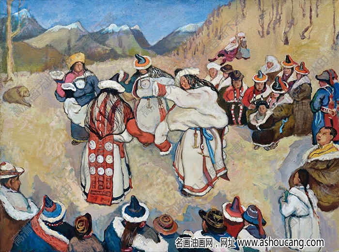 孙宗慰人物油画《蒙藏人民歌舞图》价格与高清大图下载
