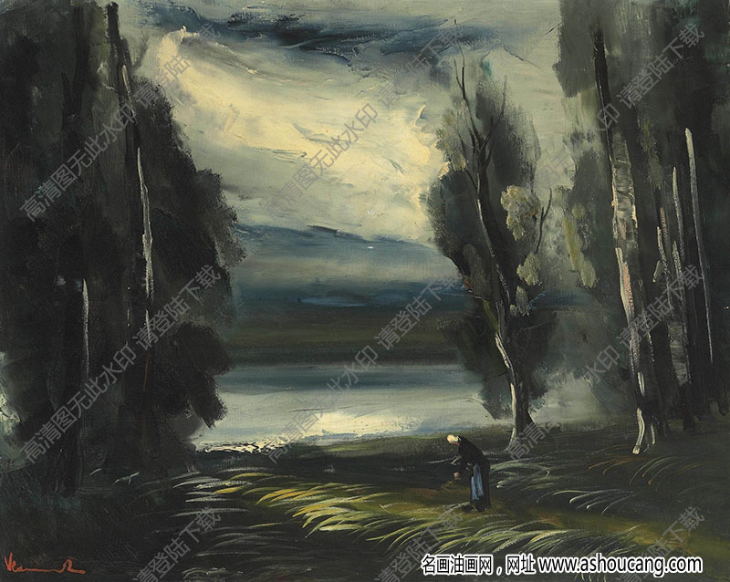 弗拉曼克湖边风景油画